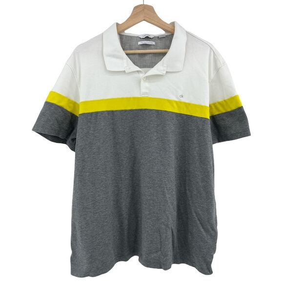Calvin Klein (XXL) Gray Color Block Liquid Touch Polo Short Sleeve Shirt - Picture 1 of 7